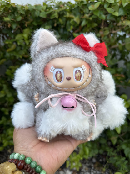 Two Toned Gray Custom Nine-tailed Handmade Fluffy Labubu
