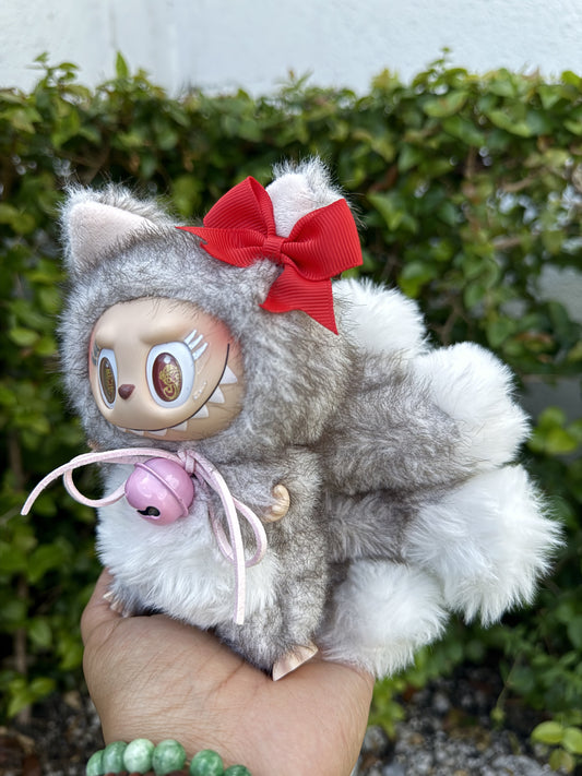 Two Toned Gray Custom Nine-tailed Handmade Fluffy Labubu