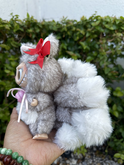 Two Toned Gray Custom Nine-tailed Handmade Fluffy Labubu