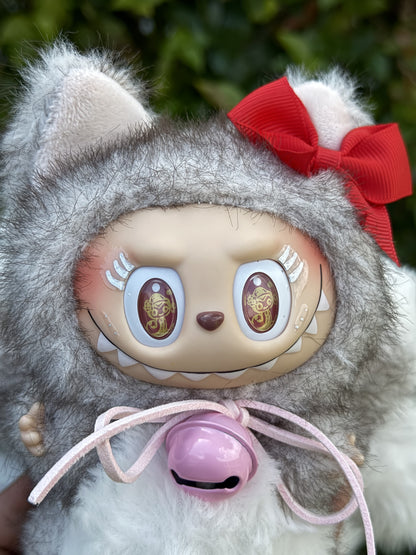 Two Toned Gray Custom Nine-tailed Handmade Fluffy Labubu