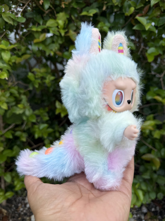 Rainbow Dragon Skittles Custom Handmade Fluffy Labubu