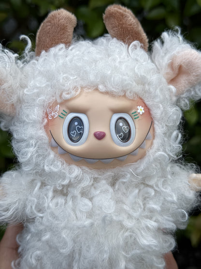White Curly Cow Custom Handmade Fluffy Labubu