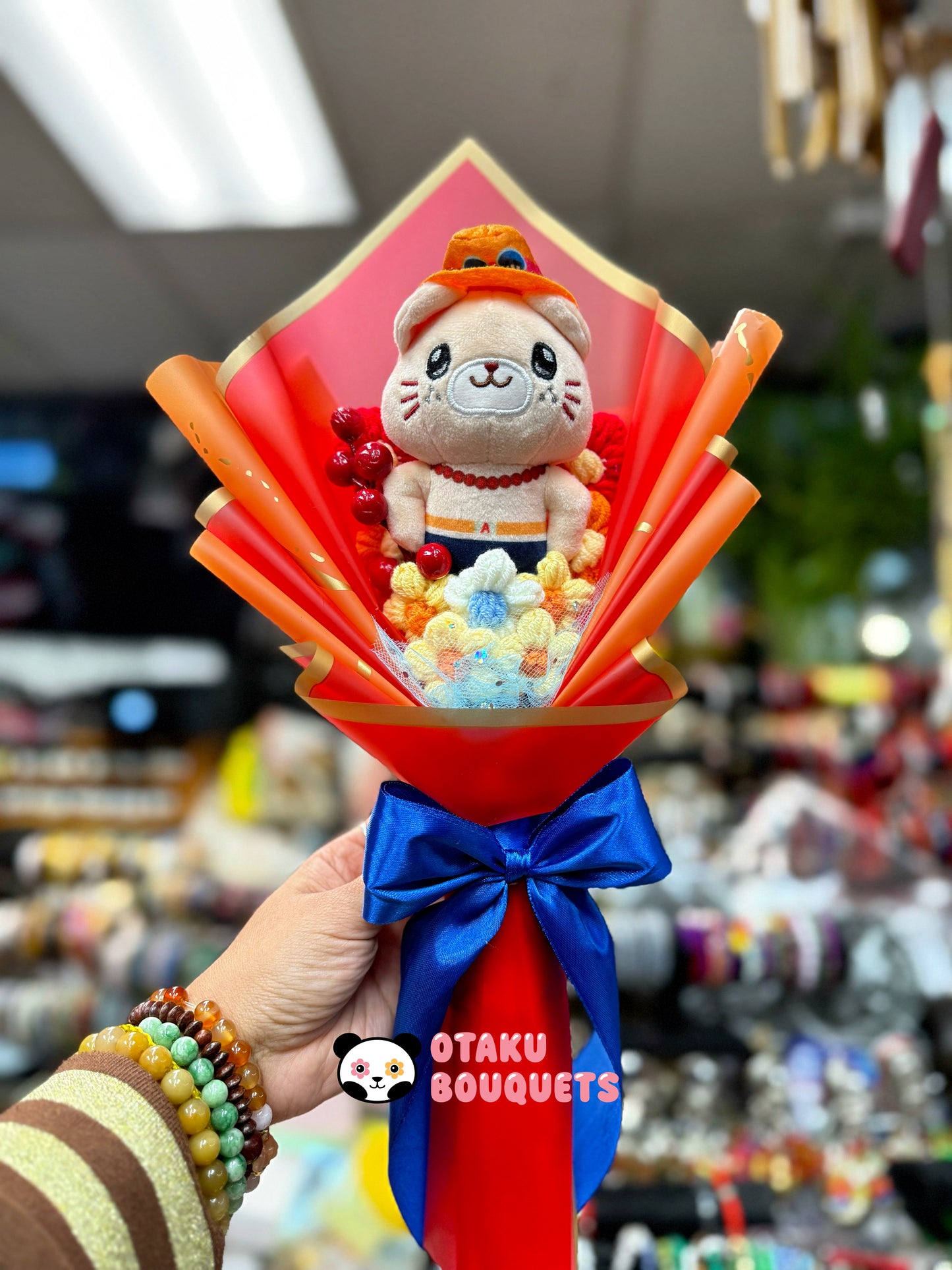 Small Cat Ace Pirate Plush Crochet Flower Plush Bouquet