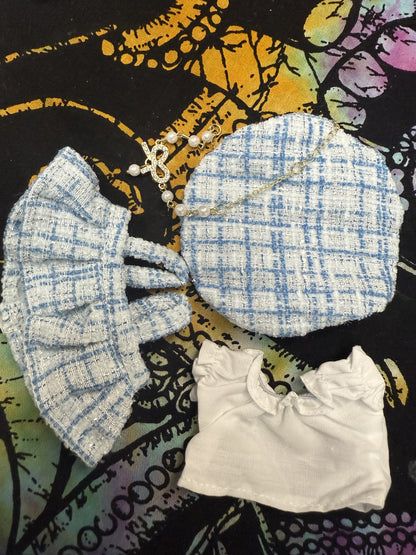 High Class Plaid Dress Fancy Fashion Designer Kawaii Cute Doll Labubu Outfit Clothes 17cm