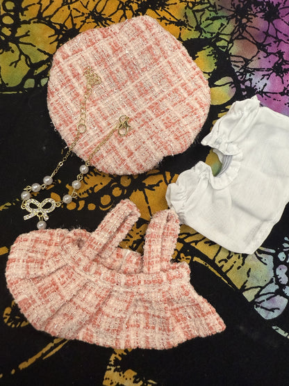 High Class Plaid Dress Fancy Fashion Designer Kawaii Cute Doll Labubu Outfit Clothes 17cm