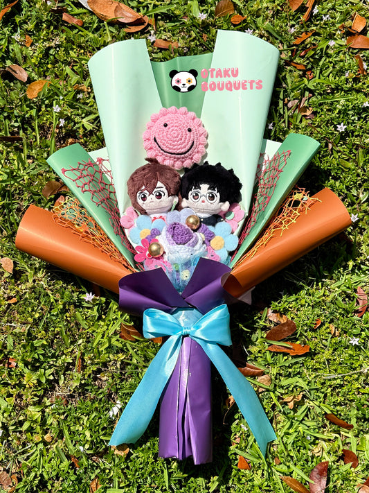 Okarun and Ayesa Gold Balls Dan da Dan Anime Plushie Bouquet