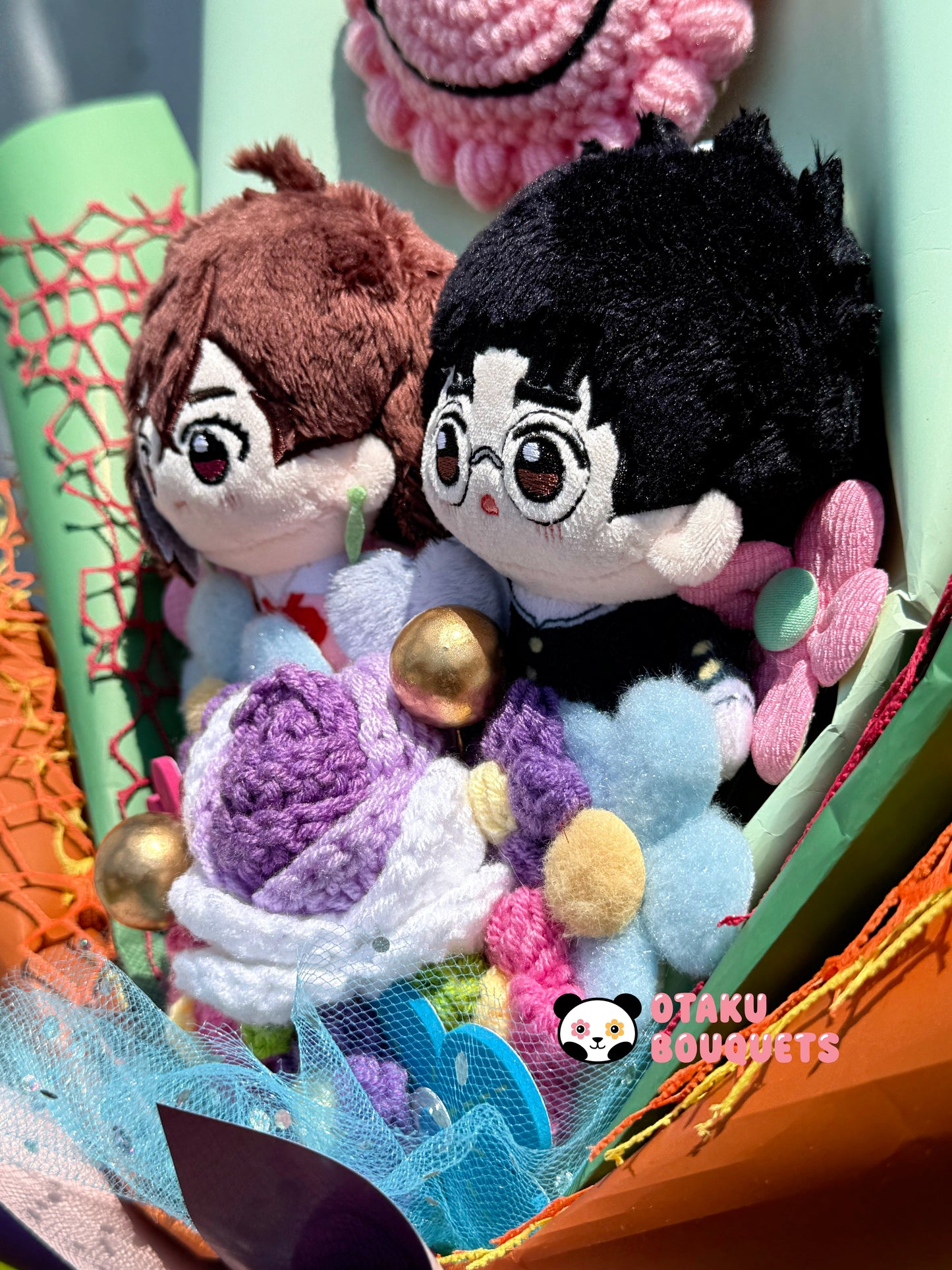 Okarun and Ayesa Gold Balls Dan da Dan Anime Plushie Bouquet