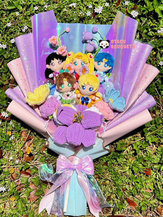 Magical Girl Scouts Senshi Warriors Anime Crochet Flowers Plush Bouquet