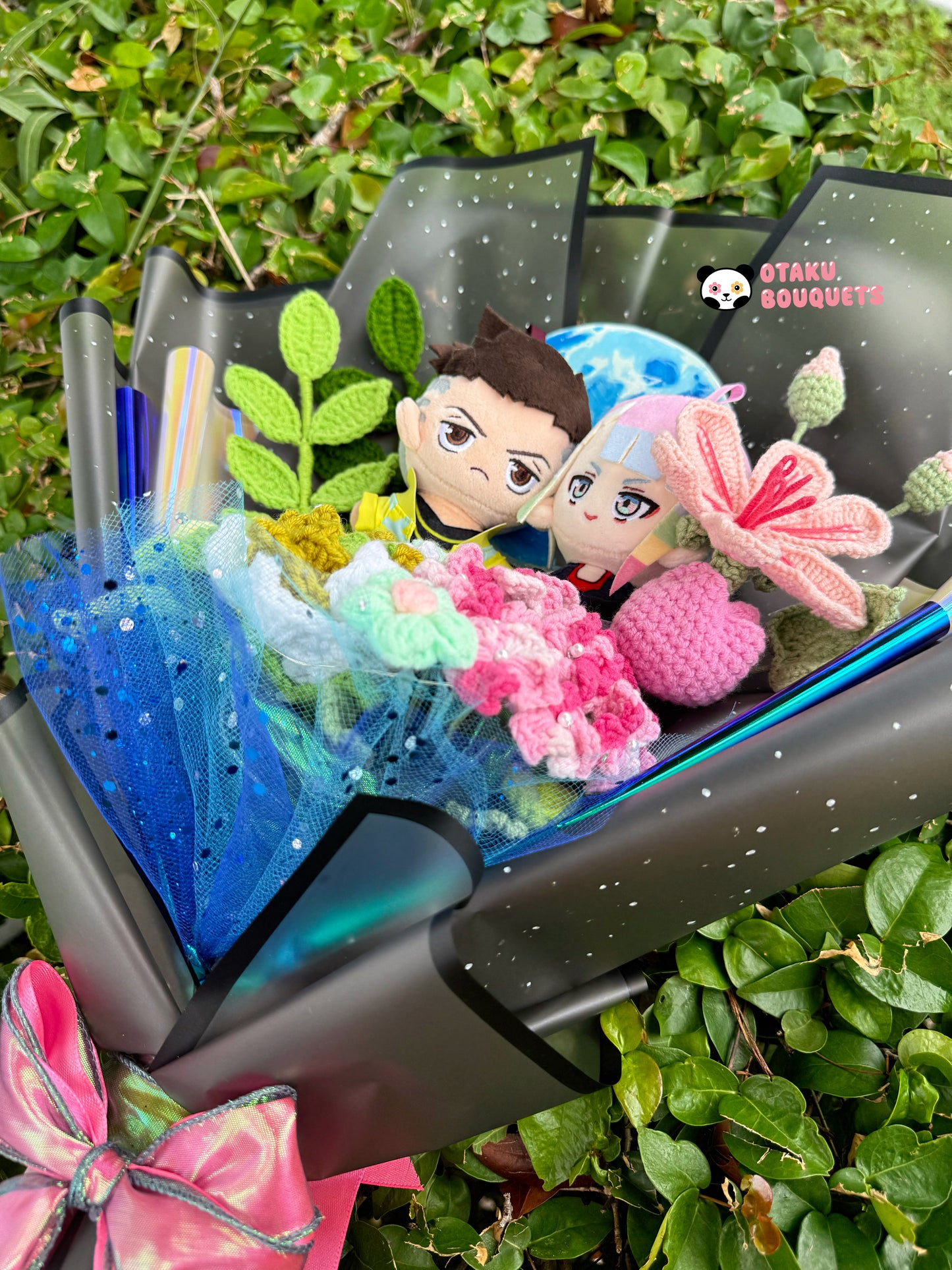 David and Lucy Cyber Punk Plushie Crochet Flower Bouquet