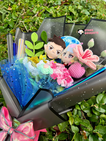David and Lucy Cyber Punk Plushie Crochet Flower Bouquet