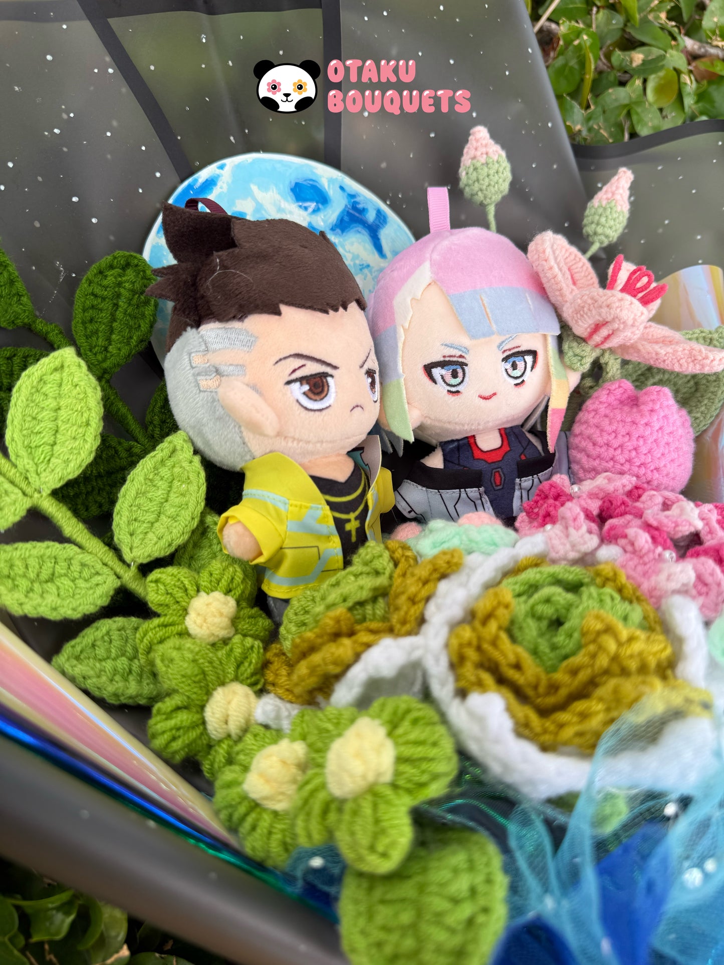 David and Lucy Cyber Punk Plushie Crochet Flower Bouquet