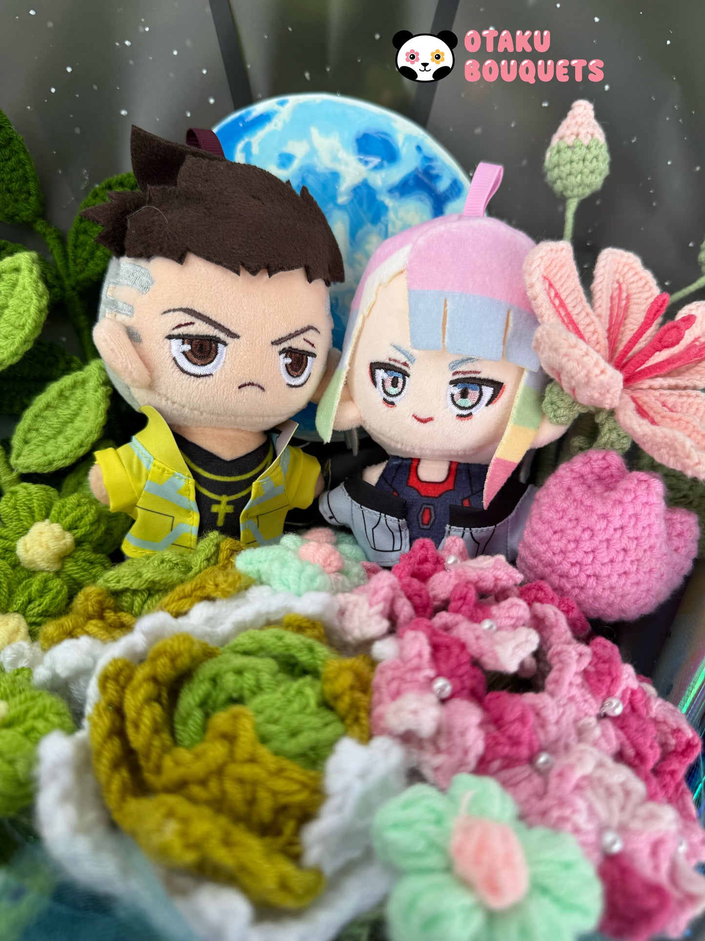 David and Lucy Cyber Punk Plushie Crochet Flower Bouquet