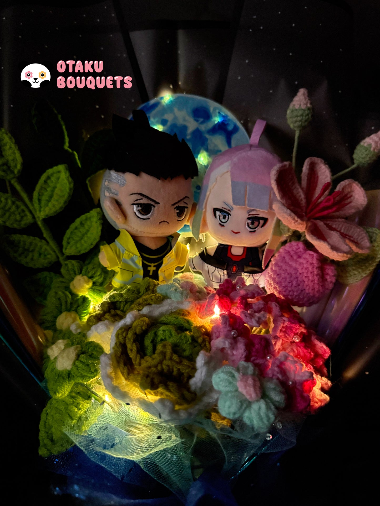 David and Lucy Cyber Punk Plushie Crochet Flower Bouquet