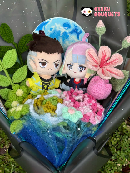 David and Lucy Cyber Punk Plushie Crochet Flower Bouquet