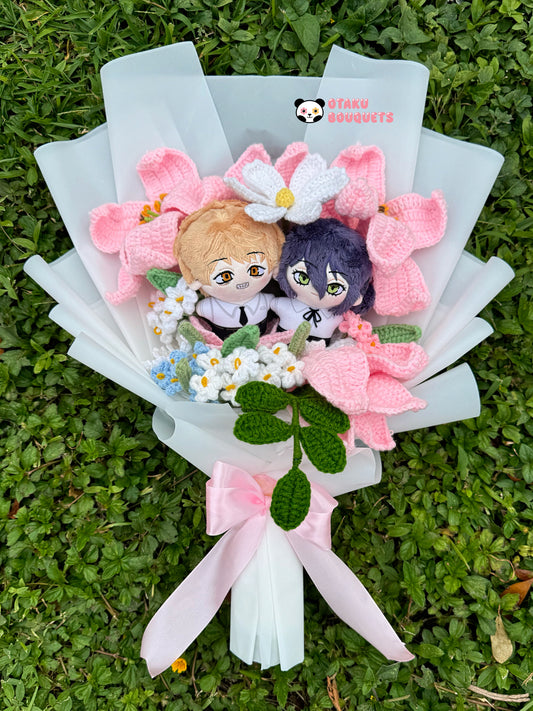 Rez and Denyi Chainsaw Hombre Anime Plushie Crochet Flower Bouquet