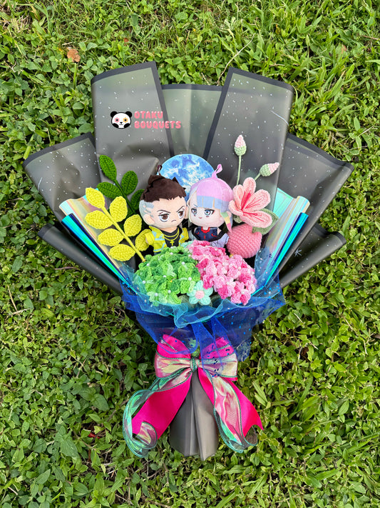 David and Lucy Cyber Punk Plushie Crochet Flower Bouquet