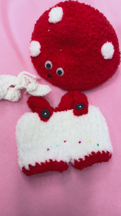 Mushroom Overalls Hat Cute Crochet Labubu Anime Costume Cosplay Clothes