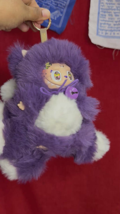 Crecent Moon Bedazzled Purple Custom Nine-tailed Handmade Fluffy Labubu
