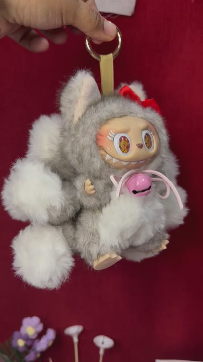 Two Toned Gray Custom Nine-tailed Handmade Fluffy Labubu