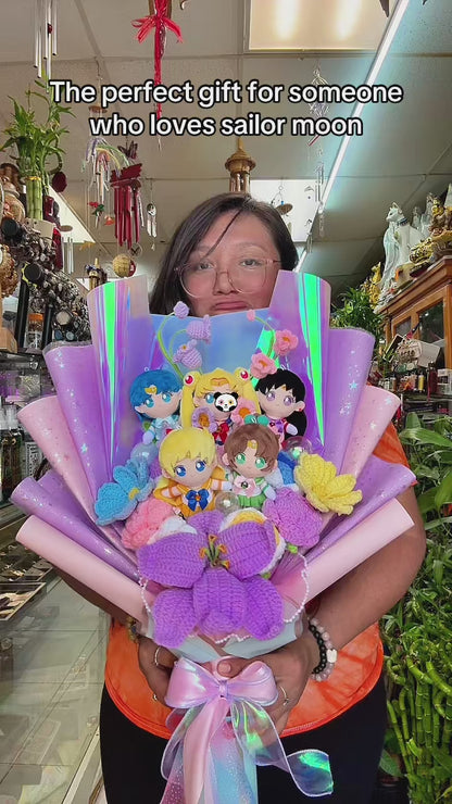 Magical Girl Scouts Senshi Warriors Anime Crochet Flowers Plush Bouquet