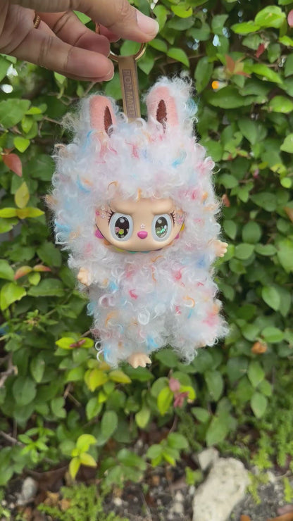Curly Hair White Colored Dragon Custom Handmade Fluffy Labubu