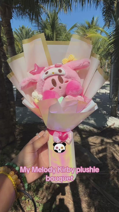 Pink Bunny Baker Kirbie Plushie Crochet Flower Bouquet