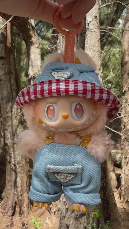 Prada Overalls and Hat Designer Fashion Kawaii Cute Doll Labubu Outfit Clothes 17cm