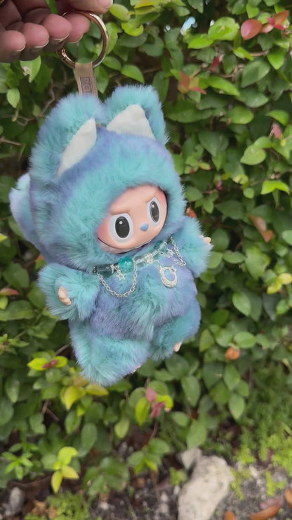 Squirrel Two Toned Blue and Purple Custom Handmade Fluffy Labubu