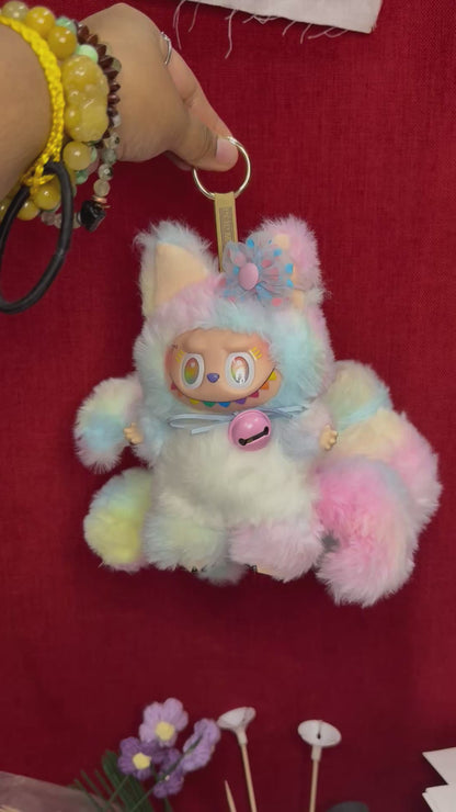 Rainbow Cotton Candy Custom Nine-tailed Handmade Fluffy Labubu
