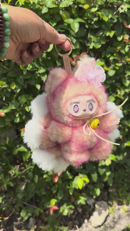 Two Toned Firery Peach Custom Nine-tailed Handmade Fluffy Labubu