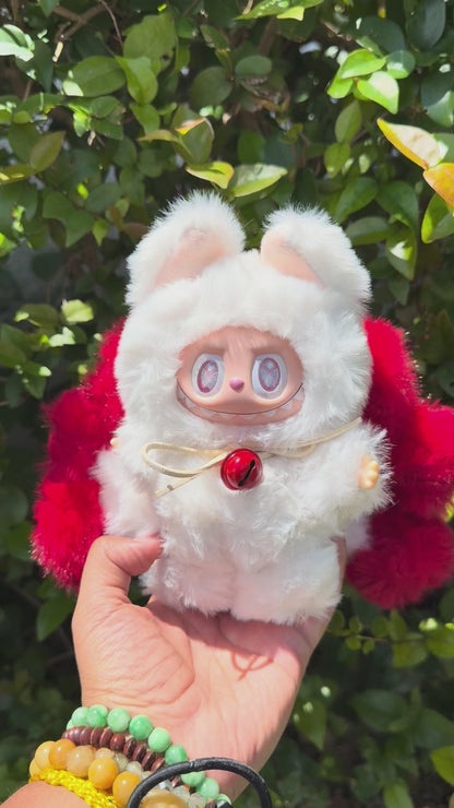 White and Red Custom Nine-tailed Handmade Fluffy Labubu