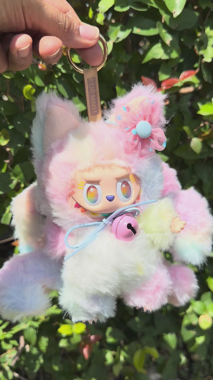 Rainbow Cotton Candy Custom Nine-tailed Handmade Fluffy Labubu