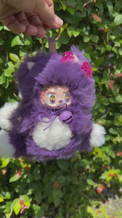 Crecent Moon Bedazzled Purple Custom Nine-tailed Handmade Fluffy Labubu