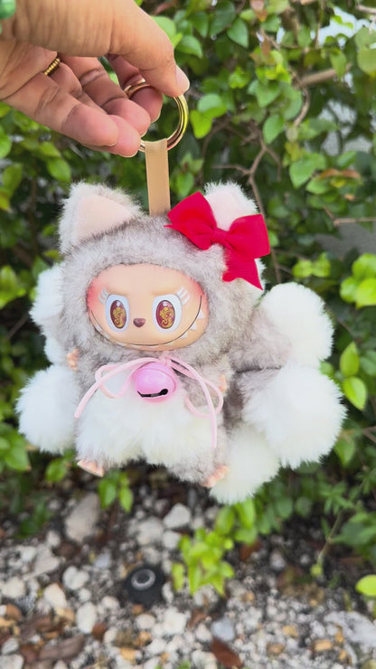 Two Toned Gray Custom Nine-tailed Handmade Fluffy Labubu