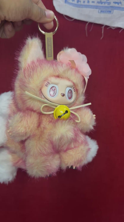 Two Toned Firery Peach Custom Nine-tailed Handmade Fluffy Labubu